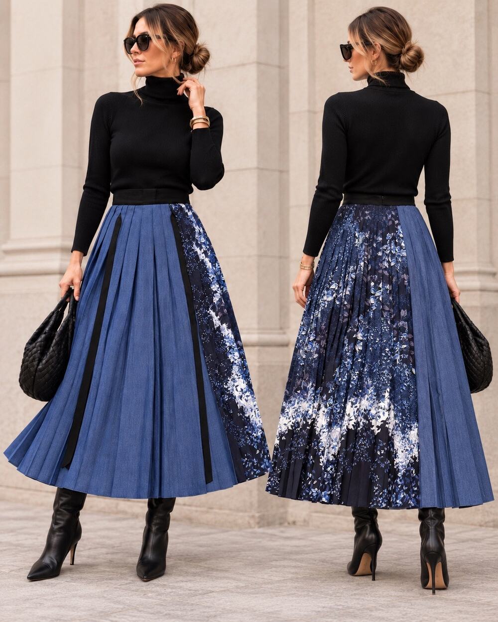 Avant Garde Rare Korean Designer Pleated Midi Skirt NNA Floral Mixed Media XS